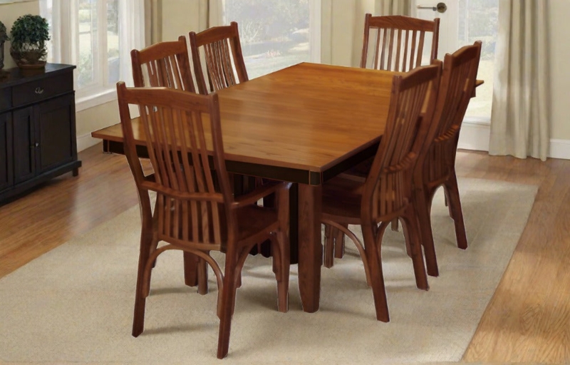 Mission Arts And Crafts Dining Table Set Slatted Back Curved Back Legs