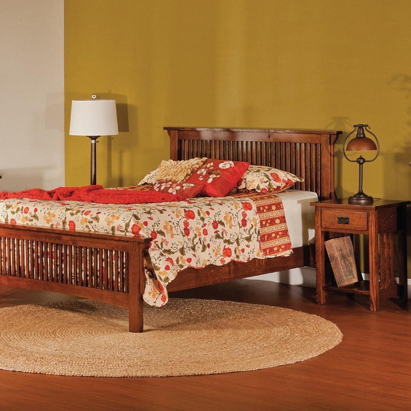 Mission Bed Craftsman Style Warm Wood Finish Slatted Footboard