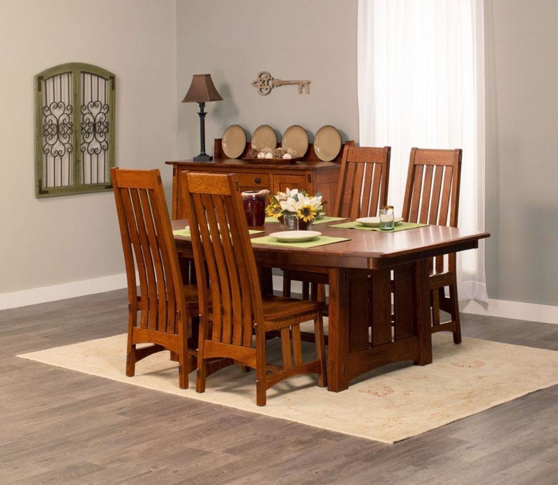 Mission Craftsman Trestle Table High Slat Back Chairs Chunky Legs