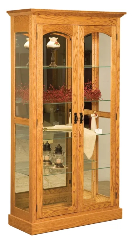 Mission Curio Cabinet with Arched Glass Doors and Mirrored Back