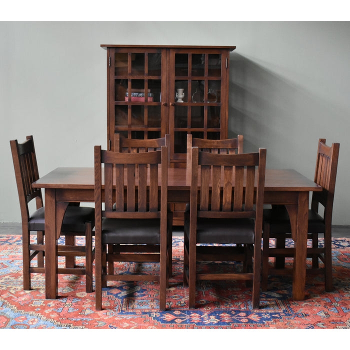 Mission Dining Table Set Mullioned Glass Hutch Arched Leg Supports