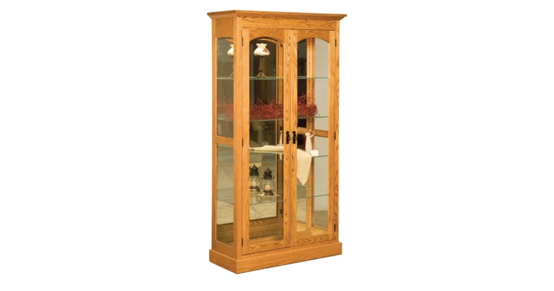 Mission Glass Curio Cabinet with Crown Molding and Arched Doors