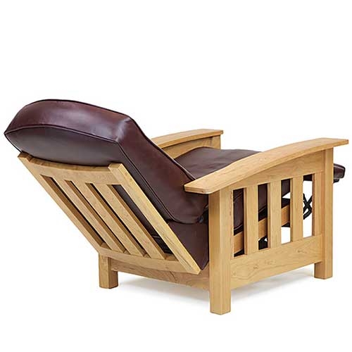 Mission Recliner Burgundy Brown Exposed Mechanism Slat Back