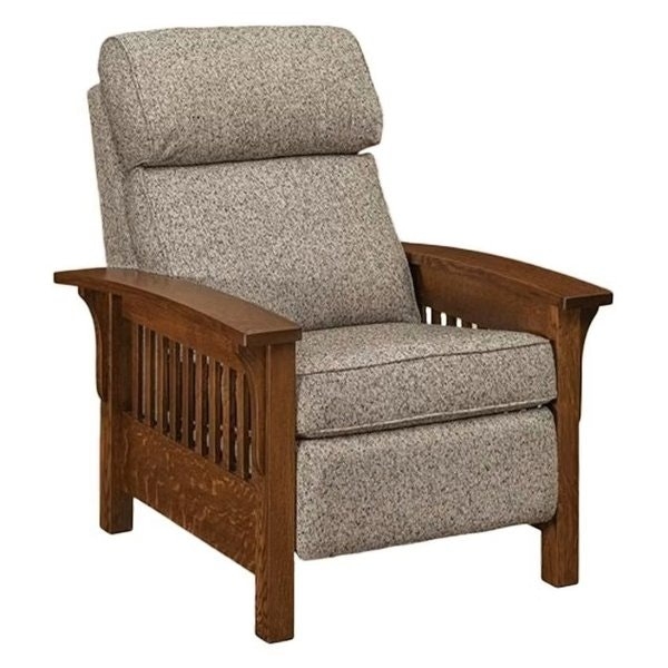 Mission Recliner Bustle Back Oatmeal Beige Fabric Block Legs