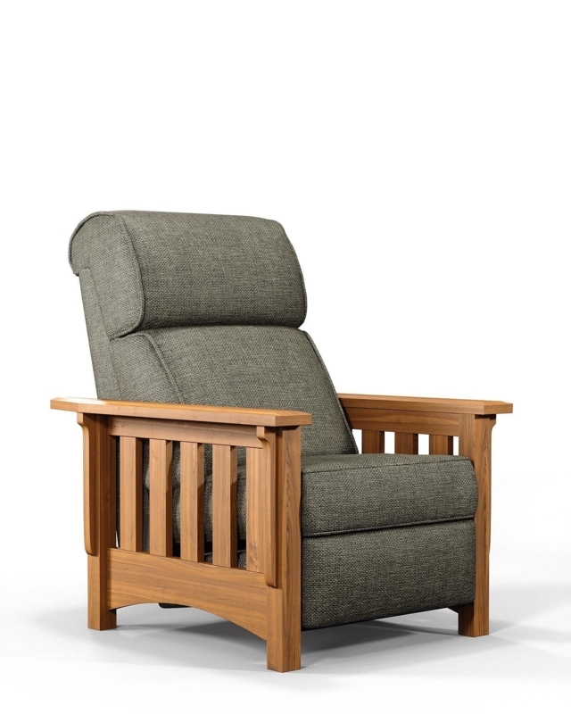 Mission Recliner Cherry Wood Arched Base Charcoal Grey Fabric