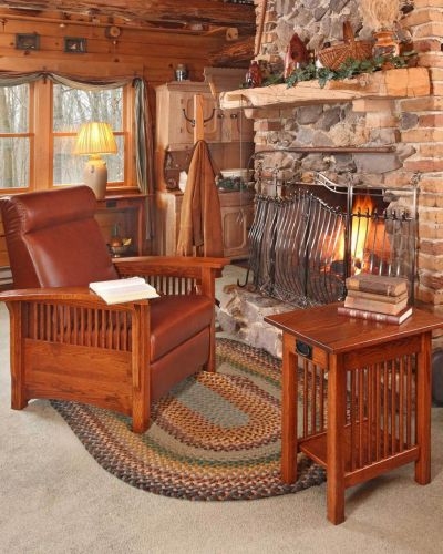 Mission Recliner Rustic Cabin Style Cognac Leather-Like Slats