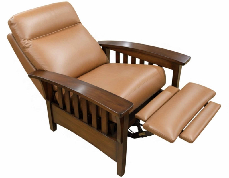 Mission Recliner Tall Back Espresso Wood Cognac Leather-Like