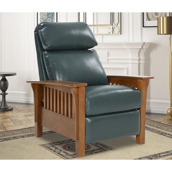 Mission Recliner Teal Blue Segmented Pillow Back Warm Brown
