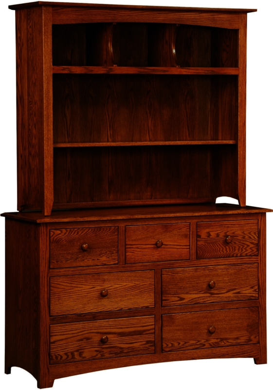 Mission Style Dresser Hutch with Arched Top Rail and Dark Wood