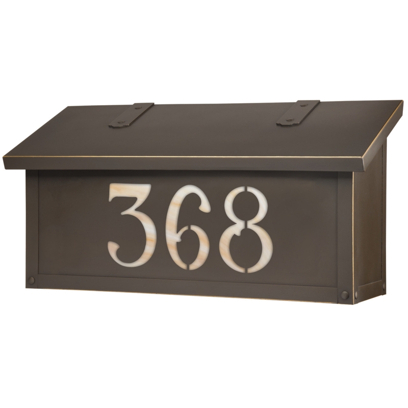 Mission Style Horizontal Mailbox: Oil-Rubbed Bronze with Slag Glass Numbers