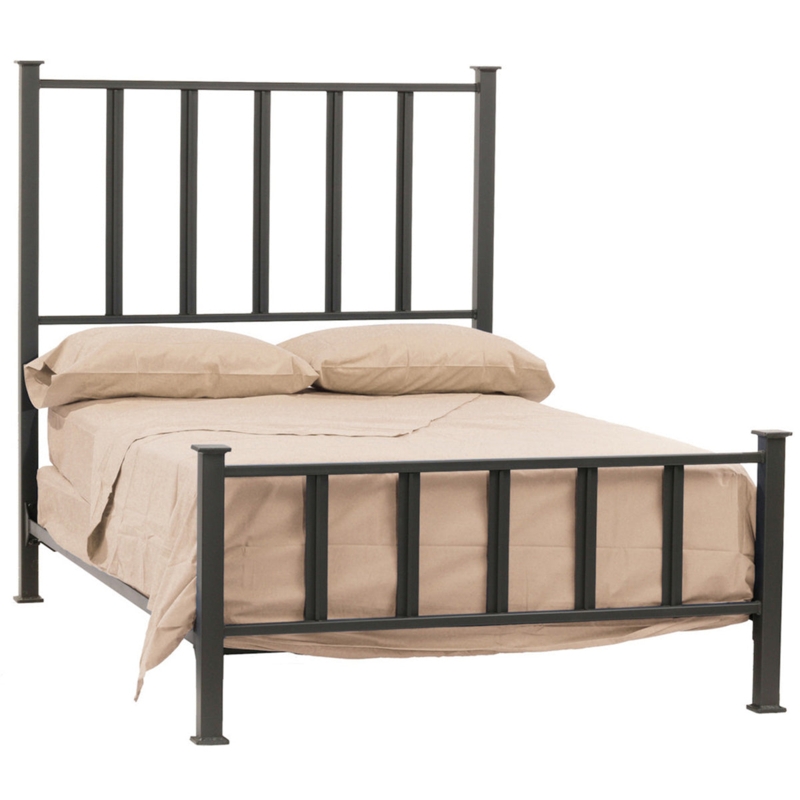 Mission Style Metal Bed Frame Vertical Slats Square Posts Black