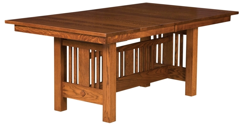 Mission Trestle Dining Table Warm Brown Block Legs Extension Seams