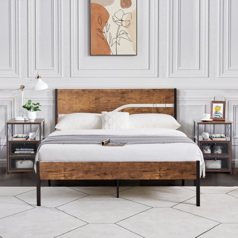 Mixed Material Set Perforated Metal Drawers Cutout Headboard