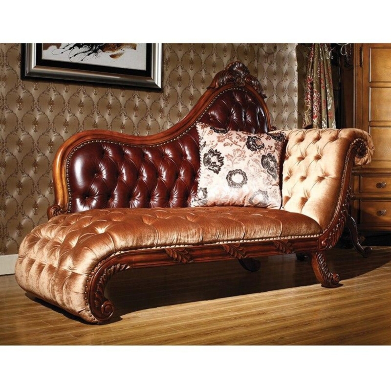 Mixed Media Chaise Lounge with Ornate Carved Frame