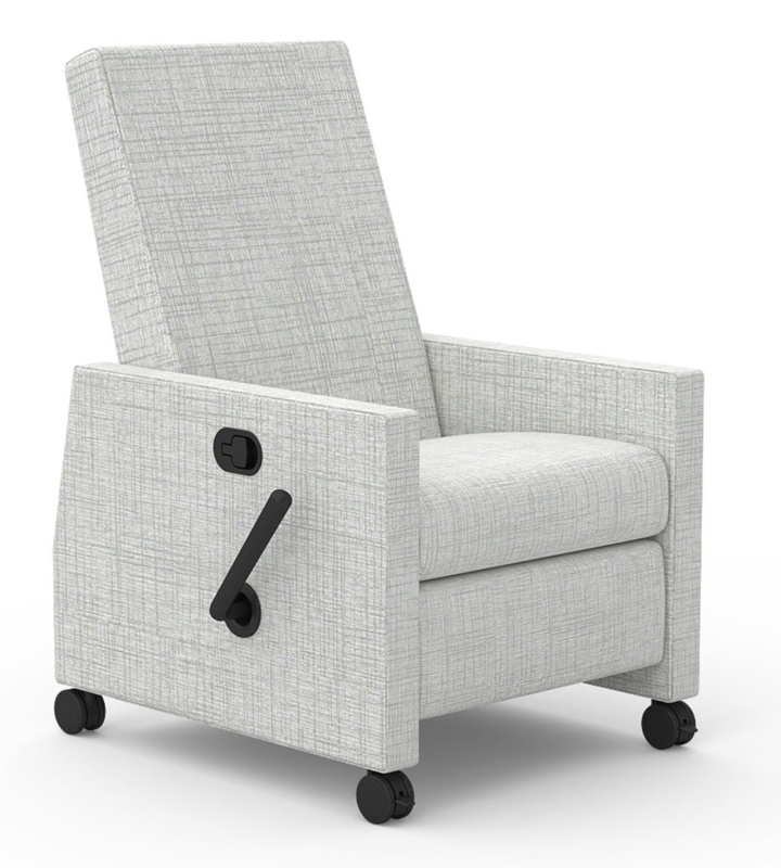 Mobile Healthcare Recliner, Heathered Fabric, Box Arms, Light Grey.