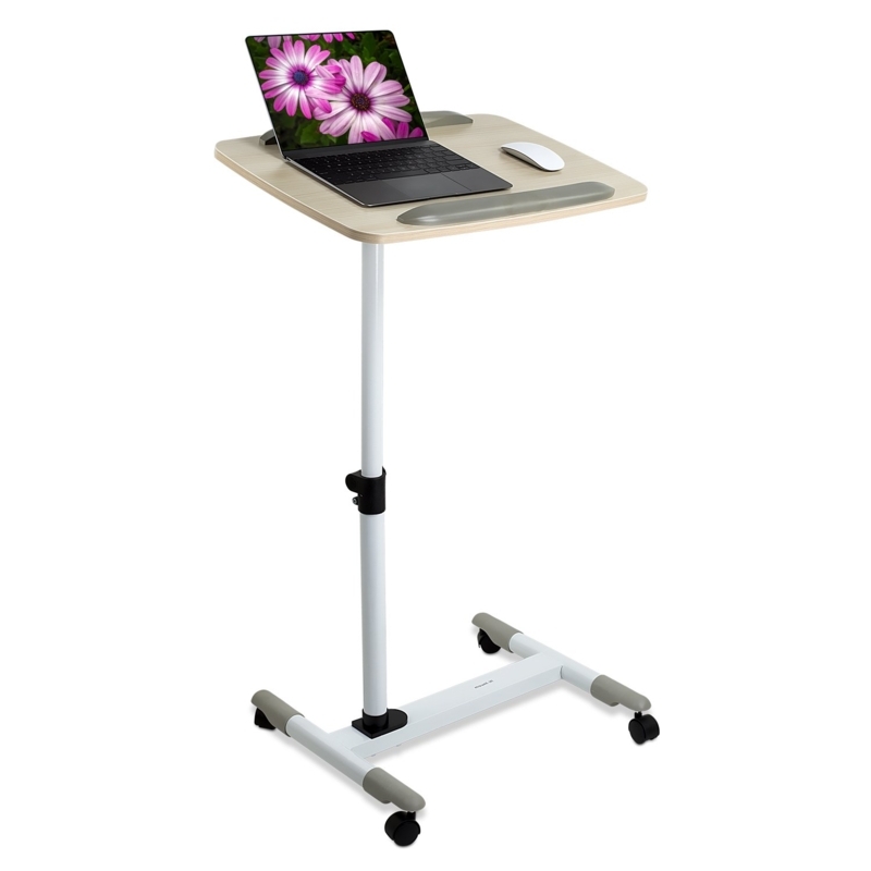 Mobile Wood Top Laptop Stand H-Shaped Base Safety Stopper