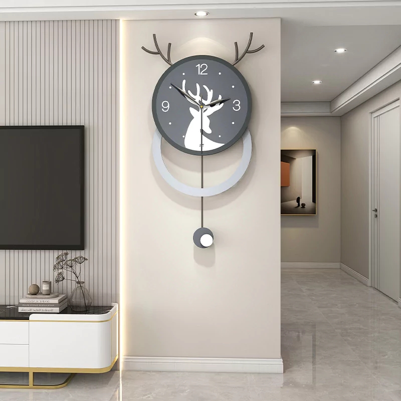 Modern Antler Pendulum Clock with Charcoal Gray Dial and Geometric Disc
