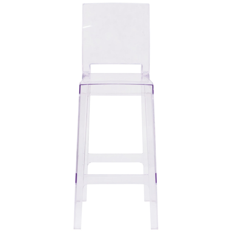 Modern Bar Stool with Square Back and Open Slit in Transparent Crystal