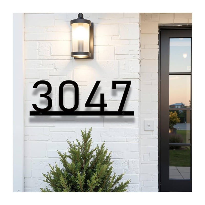Modern Black House Numbers Floating Sign with Horizontal Bar
