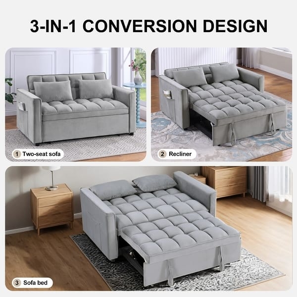 Modern Convertible Loveseat with Square Tufting and 3-In-1 Design