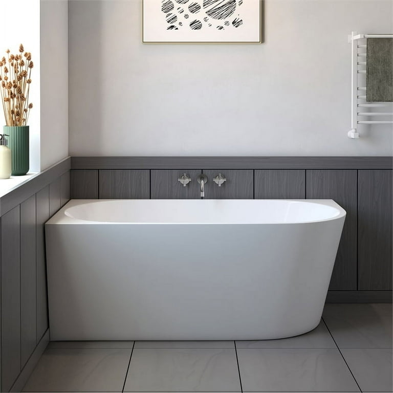 Modern Corner Bathtub with Curved Exterior & Wall Faucet