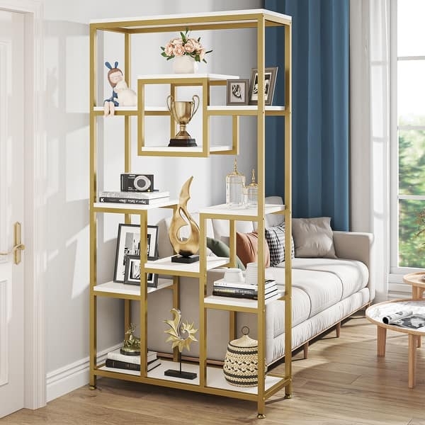 Modern Display Rack: Asymmetrical White and Metallic Shelves