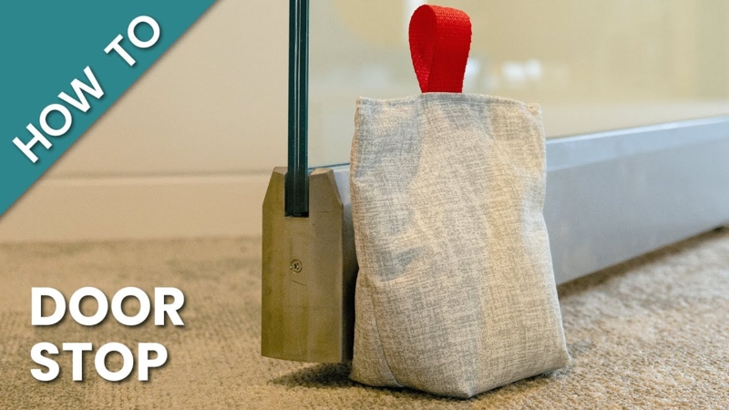 Modern Fabric Doorstop Heather Gray with Bold Red Loop Handle