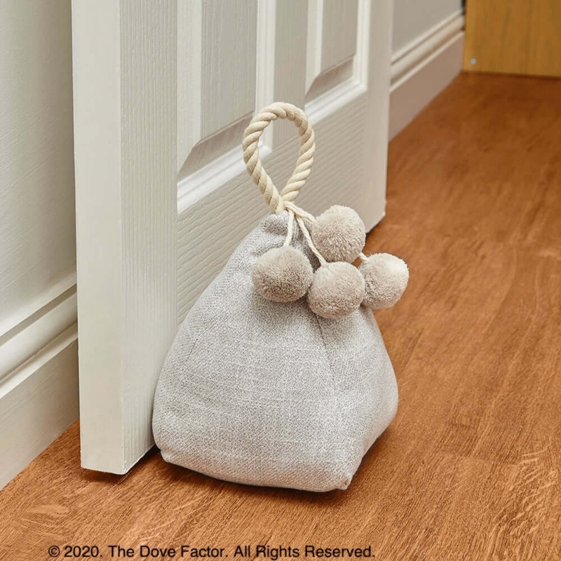 Modern Farmhouse Doorstop Rope Handle Eggshell Fabric Weighted Base