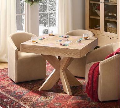 Modern Farmhouse Game Table with Recessed Top and Wood X-Base