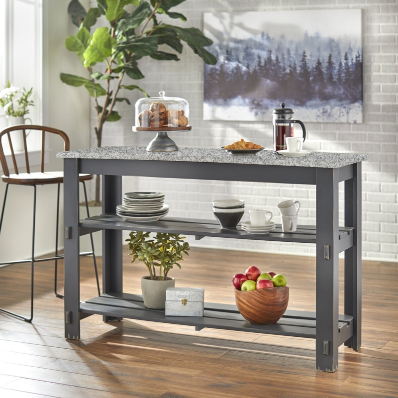 Modern Farmhouse Kitchen Island Cart with Charcoal Distressed Finish