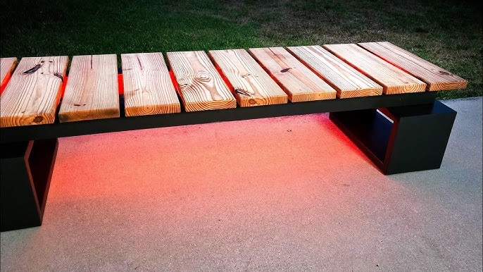 Modern Garden Bench with LED Underlighting and Slatted Seat
