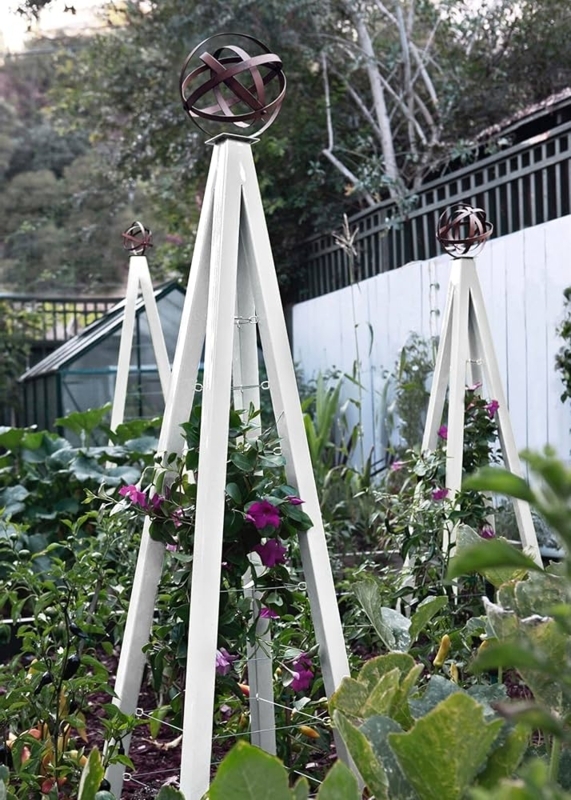 Modern Garden Obelisk Cloud White Finish Spherical Ring Finial Steel