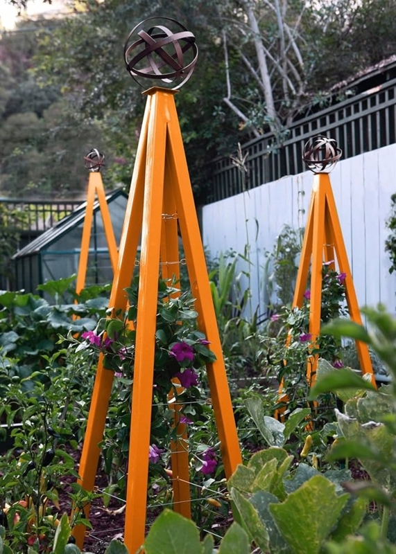 Modern Garden Obelisk Kumquat Orange Finish Armillary Sphere Finial