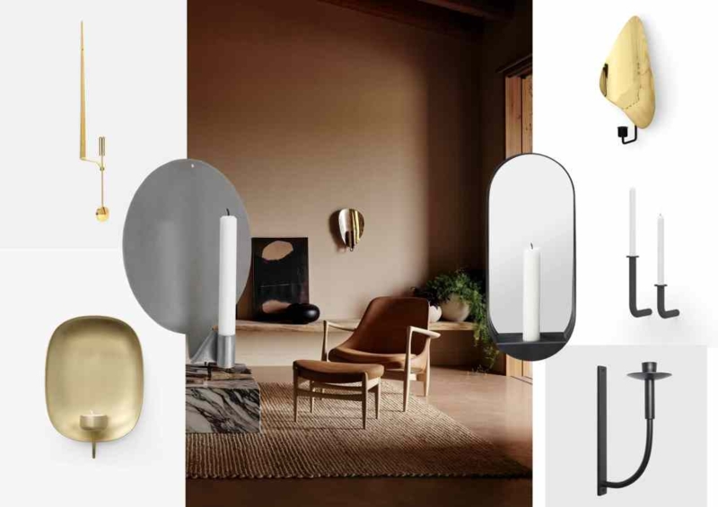 Modern Geometric Candle Wall Sconces in Mixed Metal Finishes