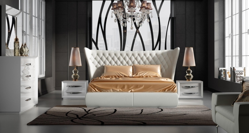 Modern Glam White Set: High Gloss Finish & Wingback Headboard