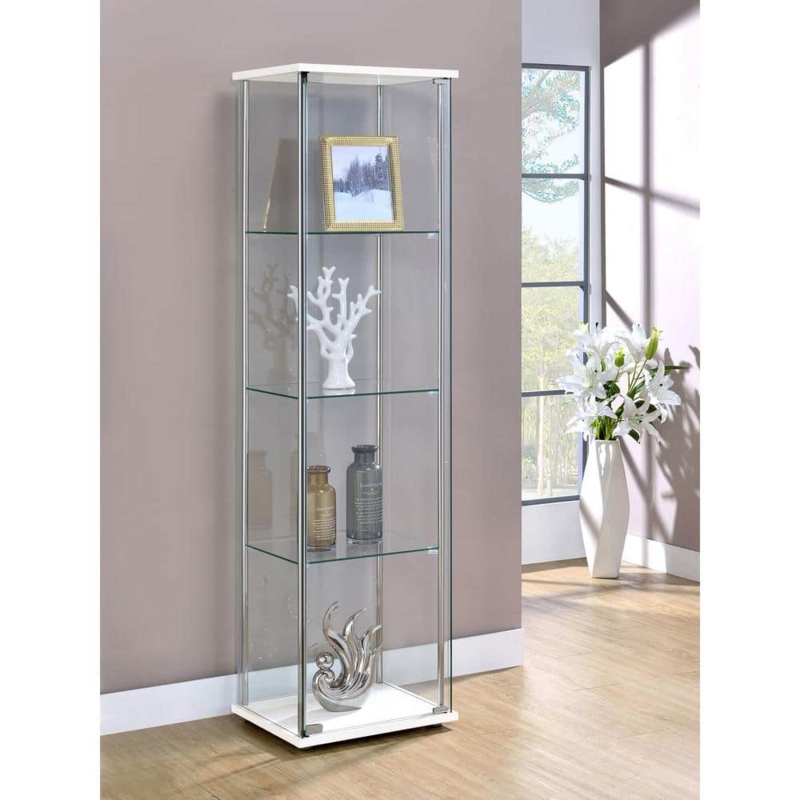 Modern Glass Display Cabinet with Frameless Door and White Accents