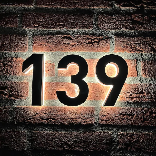 Modern Industrial Backlit House Numbers, Matte Black Floating Halo