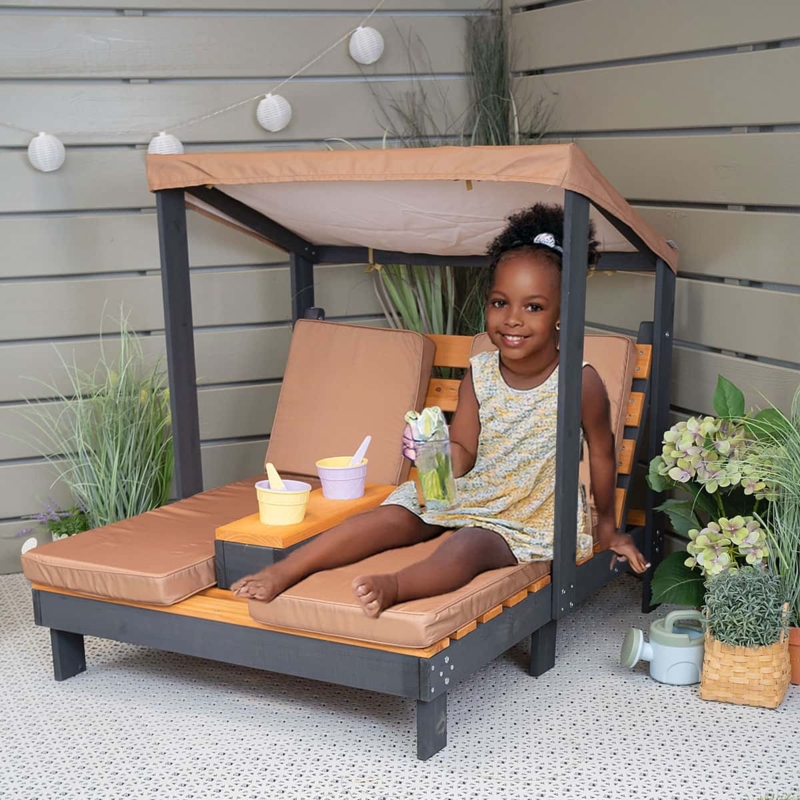 Modern Kids Backyard Furniture Slate Gray Double Canopy Chaise
