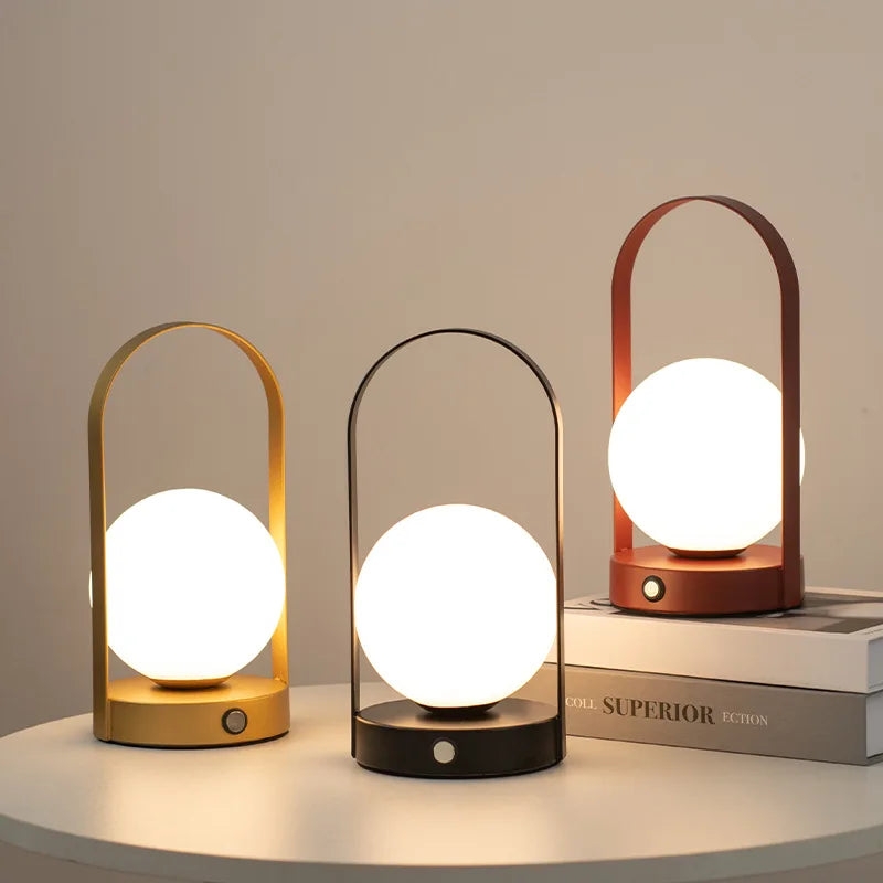 Modern Lantern Lamp Arched Handle Frosted Spherical Globe