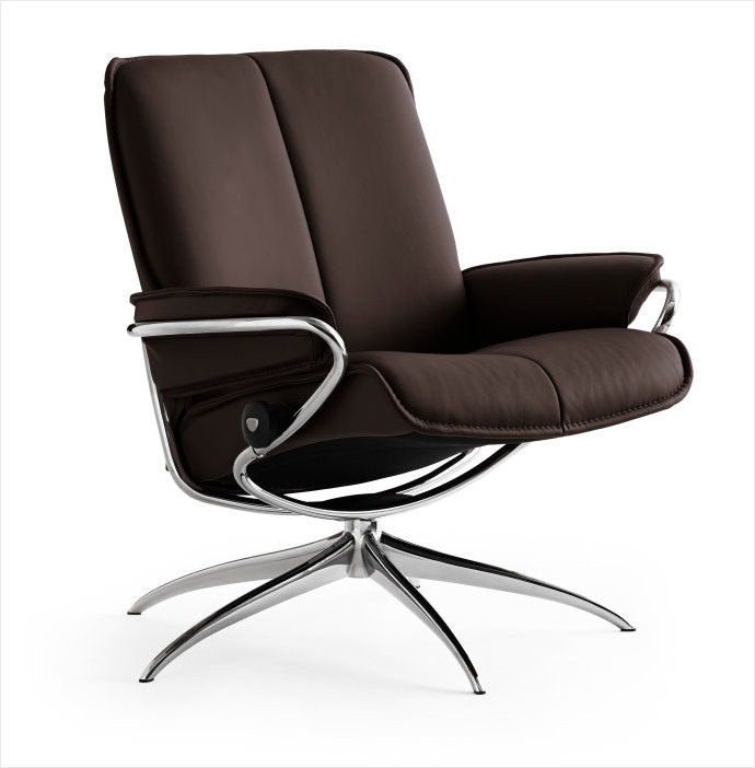 Modern Low-Back Recliner Chocolate Brown Polished Steel Base