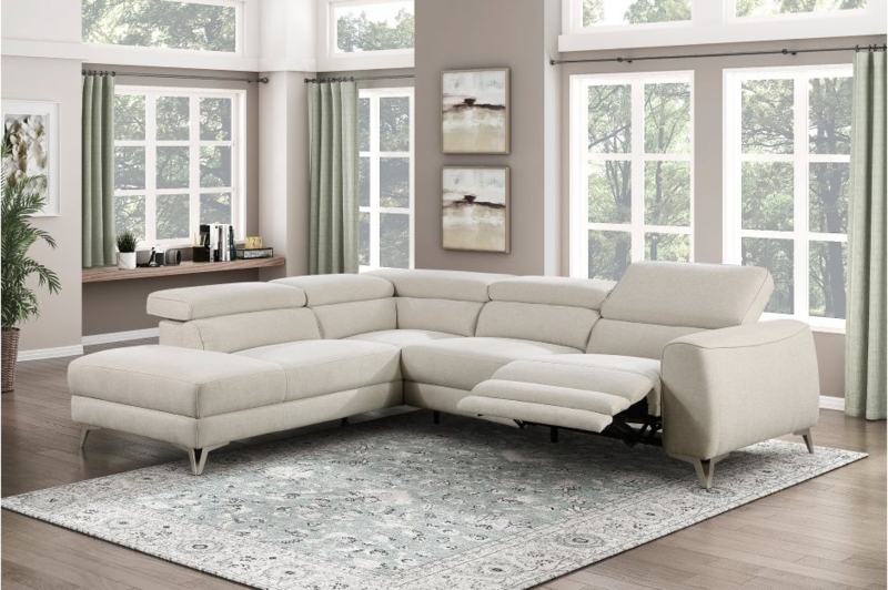 Modern Power Reclining Sectional Beige Fabric Chaise Tapered Legs