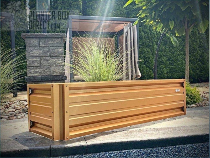Modern Raised Planter in Metallic Gold with Horizontal Ridges