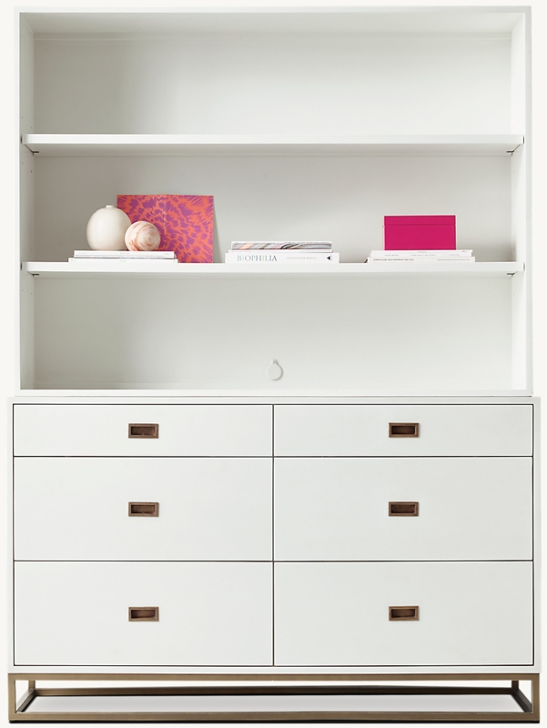 Modern Six Drawer Dresser Hutch with Metal Sled Base