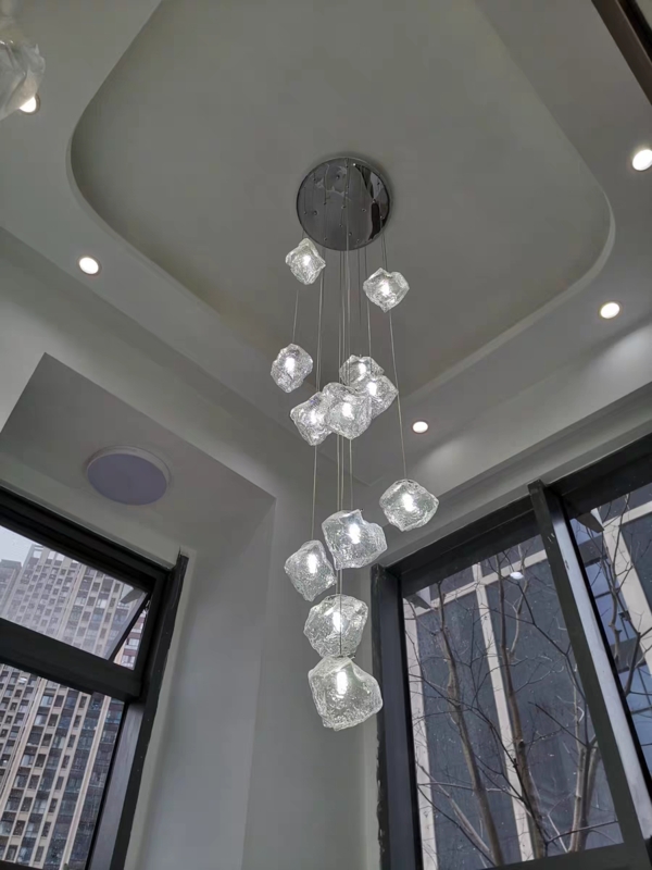 Modern Spiral Pendant Lighting with Textured Glass and Polished Chrome