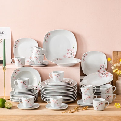 Modern Square Round Dinnerware Set with Teacups & Saucers