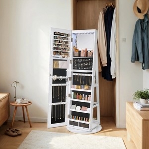 Modern Swivel Jewelry Cabinet with Fold-Down Vanity Tray