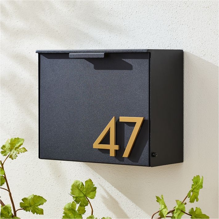Modern Wall Mounted Mailbox Gold House Numbers Matte Charcoal