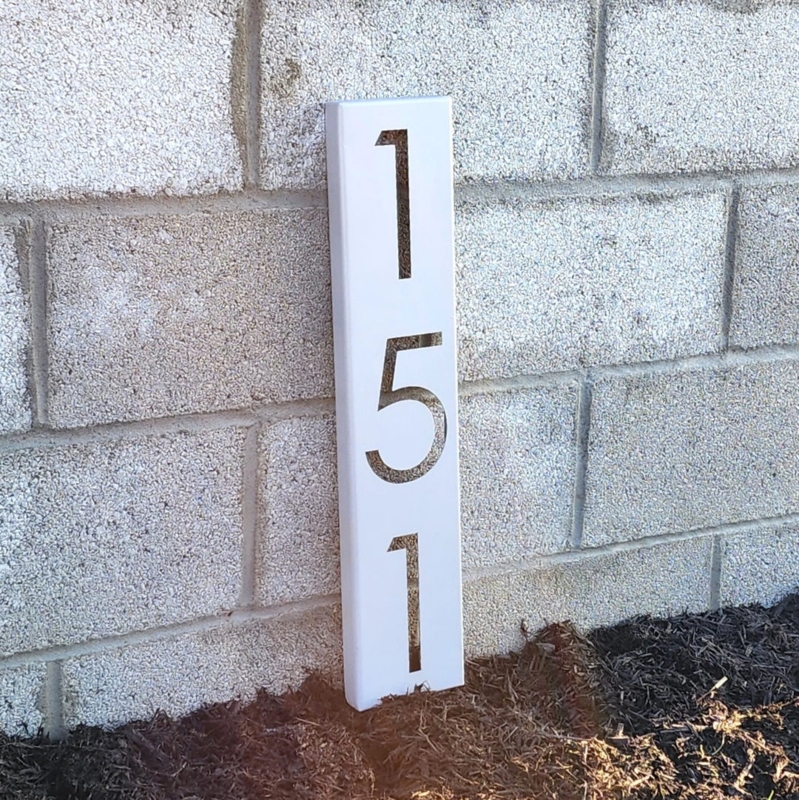 Modern White Address Sign Stencil Cutout Vertical Box Plaque