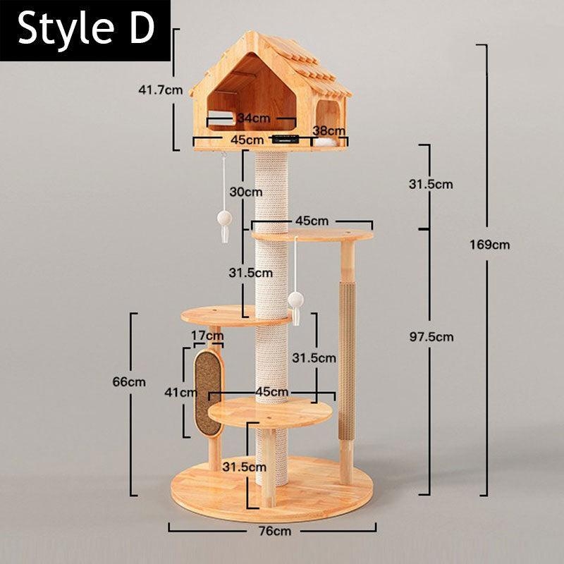 Modern Wooden Cat Tower House Shaped Perch Scandi Style Natural Grain
