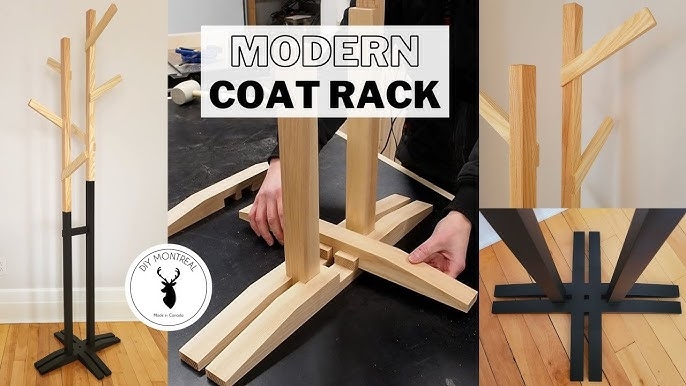 Modern Wooden Coat Rack: Minimalist Interlocking Base & Two-Tone Finish
